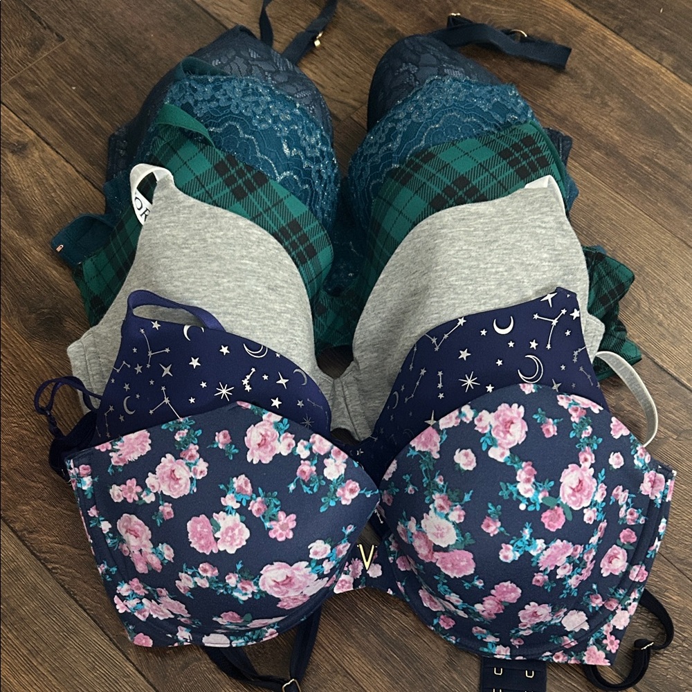 Victoria's Secret Floral and Star Print Bras - Navy and Gray